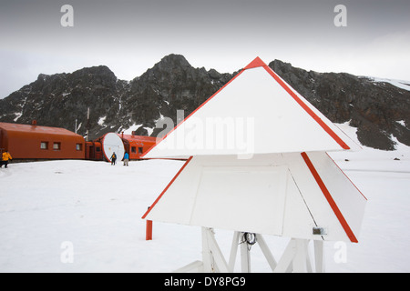 A weather station at Base Orcadas which is an Argentine scientific station in Antarctica Stock Photo