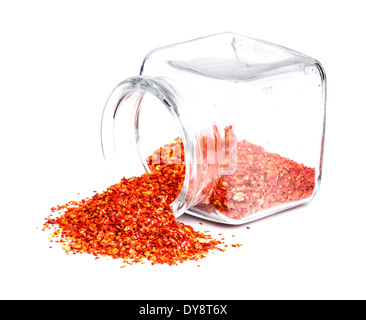 Milled red pepper in the overturned glass jar Stock Photo
