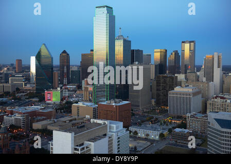 North America, Texas, USA, United States, America, Dallas, city, skyline, dusk, skyscrapers Stock Photo