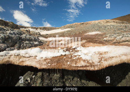 Melting ice and snow at on Joinville Island just off the Antarctic Peninsular. Stock Photo