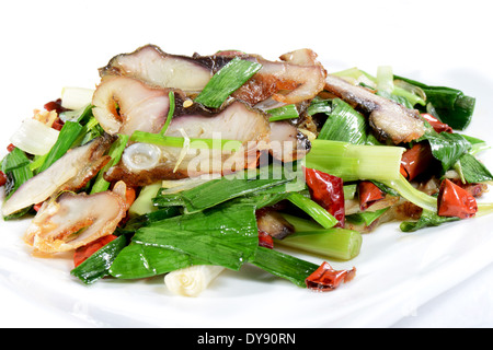 Chinese Food: Fried fish slices with leek Stock Photo