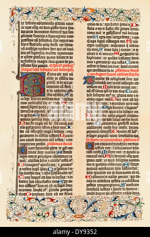facsimile of a page of The Gutenberg Bible or 42-line Bible, 1454, Stock Photo