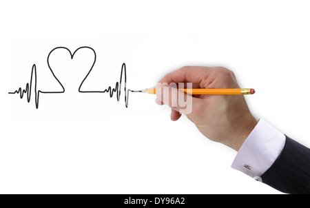 Heart beat graph drawn by hand isolated on a white background Stock Photo