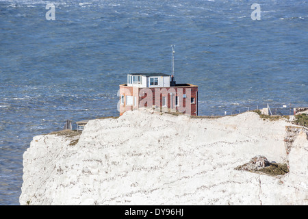 The Old Battery, a wartime lookout, on white chalk cliffs in the Needles Country Park, Isle of Wight, UK Stock Photo