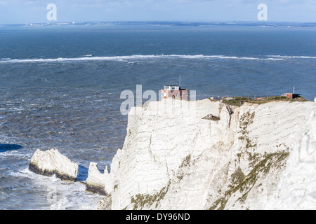 The Old Battery, a wartime lookout, on white chalk cliffs in the Needles Country Park, Isle of Wight, UK Stock Photo