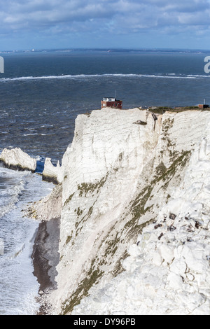 The Old Battery, a wartime look out, at the Needles Country Park and white chalk cliffs, Isle of Wight, UK Stock Photo