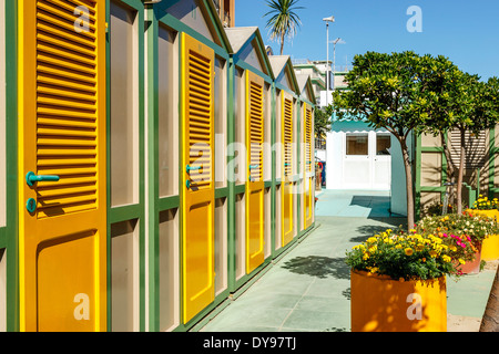 Colourful Beach Huts, Pesaro, Le Marche, Italy Stock Photo