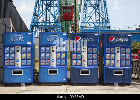 Large soda machines lined up by the amusement park at Coney Island, Brooklyn, NY. Stock Photo