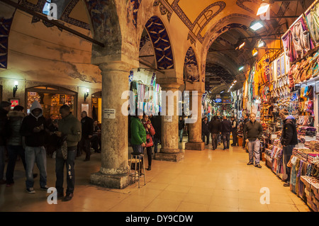 people and shops inside the Grand Bazaar in Istanbul, Turkey