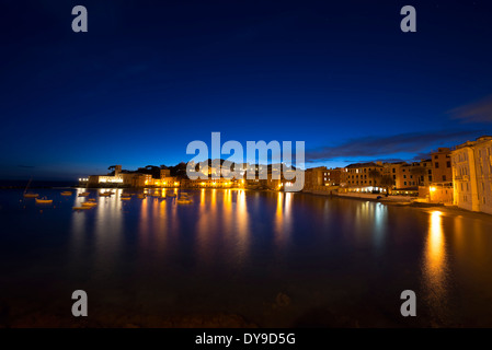 Old village sestri levante with the sea and blue hour in liguria Italy, Europe, Stock Photo