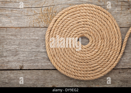 Ship Rope On Old Wooden Texture Background With Copy Space Stock