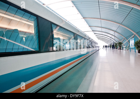 Shanghai Maglev Train also called Shanghai Transrapid - magnetic levitation train on Longyang Road Station in Shanghai, China Stock Photo