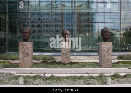 Bronze busts of George Bush, Helmut Kohl and Michail Gorbatschow in Berlin, Germany. Stock Photo