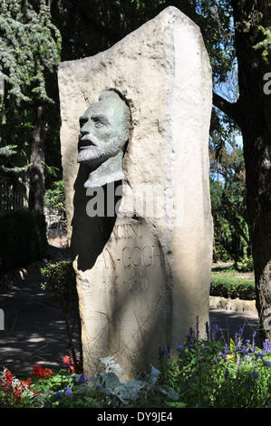 Commemorative stone statue bust head of Dutch artist Vincent Van Gogh in the park of the Roman Theatre in Arles France Stock Photo