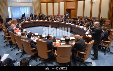 Washington, DC, USA. 10th Apr, 2014. The Finance Ministers and Central Bank Governors Meeting of the BRICS (Brazil, Russia, India, China and South Africa) is held in Washington, DC, capital of the United States, April 10, 2014. Credit:  Yin Bogu/Xinhua/Alamy Live News Stock Photo