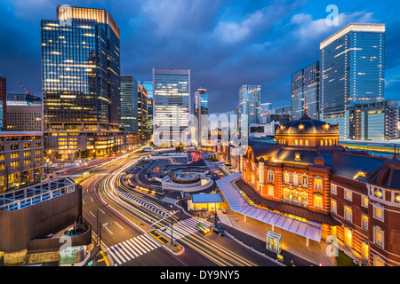 Tokyo, Japan at the Marunouchi business district and Tokyo Station. Stock Photo