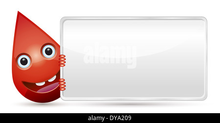 Drop of blood with banner and shadow on white background for your text. Stock Photo