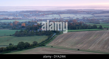 A panoramic view of the village of Wilmington in the South Downs National Park in East Sussex Stock Photo
