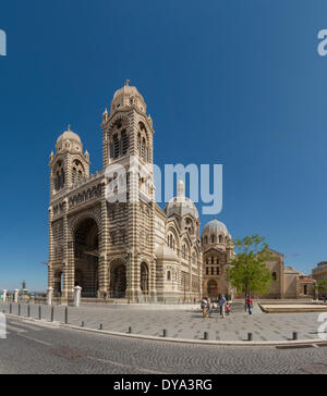 Cathedrale de la Major, church, monastery, summer, people, Marseilles, Bouches du Rhone, France, Europe, Stock Photo