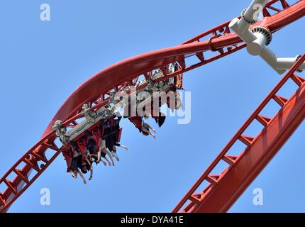 Hassloch Germany. 11th Apr 2014. Visitors ride the new roller