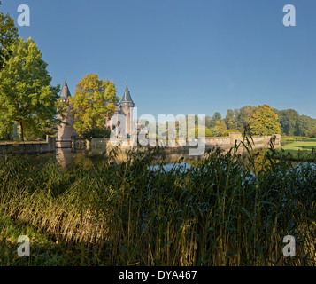Netherlands, Holland, Europe, Haarzuilens, Utrecht, castle, water, trees, autumn, De Haar castle, De Haar, Stock Photo