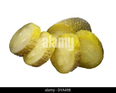 Marinated cucumber slices isolated on white Stock Photo