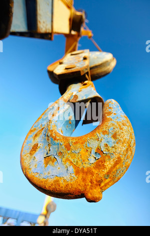 Hook of a crane at the harbour. Denia. Alicante. Spain Stock Photo