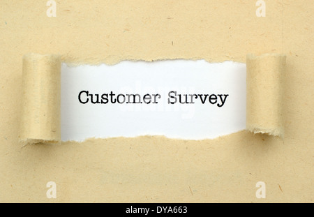 Customer survey text on paper hole Stock Photo