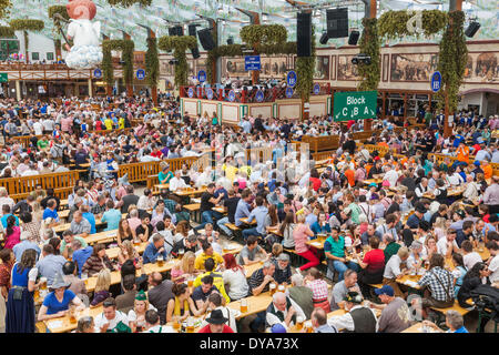 Germany, Baveria, Munich, Oktoberfest, Hofbrauhaus Beer Tent, People Drinking Stock Photo