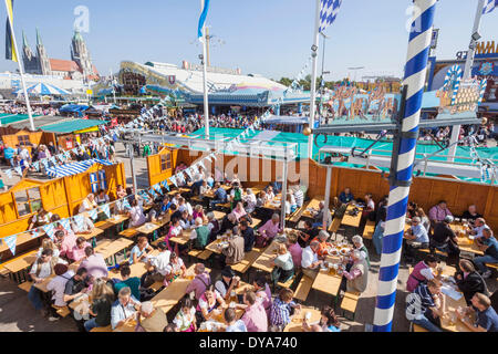 Germany, Baveria, Munich, Oktoberfest, Hofbrauhaus Beer Garden, People Drinking Stock Photo