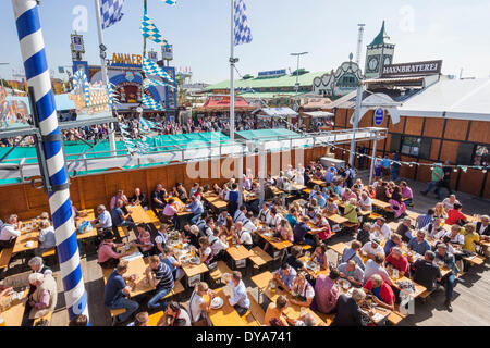 Germany, Baveria, Munich, Oktoberfest, Hofbrauhaus Beer Garden, People Drinking Stock Photo