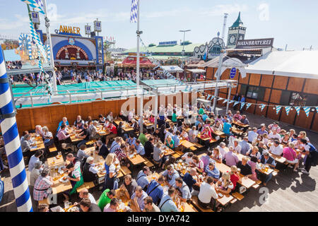 Germany, Baveria, Munich, Oktoberfest, Hofbrauhaus Beer Garden, People Drinking Stock Photo