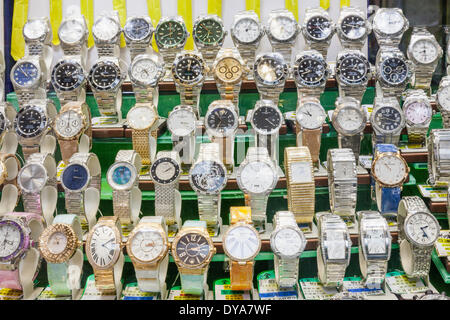 China, Macau, Jewellery Shop Window, Display of Luxury Watches Stock Photo