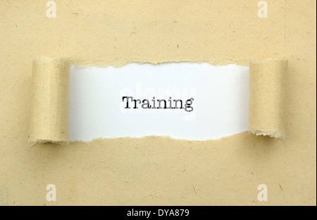 Training text on paper hole Stock Photo