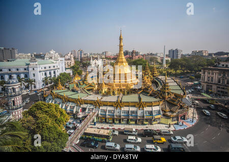 Myanmar Burma Asia Sule Yangon Rangoon architecture city colourful downtown pagoda golden square tourism touristic travel Stock Photo