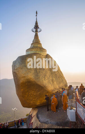 Kyaiktiyo Rock Golden Rock Kyaikto Mon Myanmar Burma Asia balanced Buddha Buddhism famous gold golden popular religion symb Stock Photo