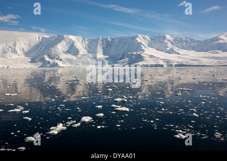 Glacial scenery in the Gerlache Strait on the Antarctic Peninsular, one of the fastest warming places on the planet. Stock Photo