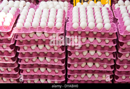 Stack Of Fresh Organic Eggs At A Turkish Street Market In Istanbul, Turkey. Stock Photo