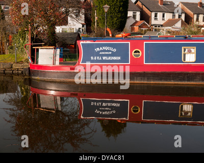 The 'Tranquilo' narrowboat moored on the Ashton Canal, Audenshaw, Tameside, Manchester, England, UK Stock Photo