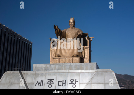 Gwanghwamun King Korea Asia Kyongbok Sejong Seoul alphabet character architecture city downtown great hangul monument palac Stock Photo