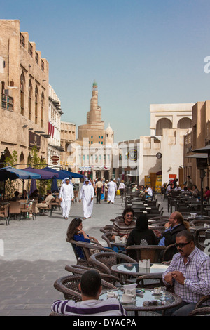 Doha Islamic Culture Qatar Middle East Souk Wakif architecture cafe center city market old pedestrian people terrace touris Stock Photo