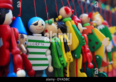 Novelty wooden toys on sale in Corfu Town, Greece Stock Photo