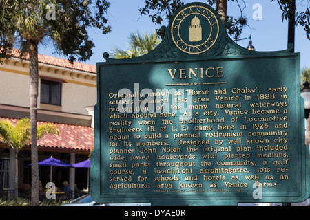 Historical Marker, Venice, FL Stock Photo