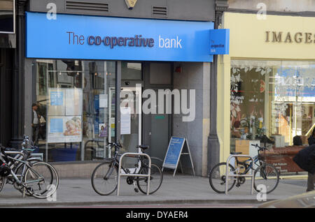 London, 11 April 2014, Co-op bank apologises for £ 1.3 billion loss for 2014 to it's 4.7 million customers after discovery of £1.5 billion pound black hole. Stock Photo