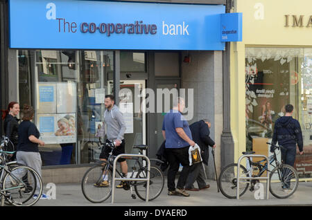 London, 11 April 2014, Co-op bank apologises for £ 1.3 billion loss for 2014 to it's 4.7 million customers after discovery of £1.5 billion pound black hole. Stock Photo