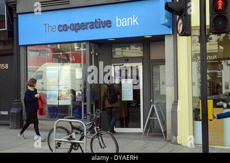 London, 11 April 2014, Co-op bank apologises for £ 1.3 billion loss for 2014 to it's 4.7 million customers after discovery of £1.5 billion pound black hole. Stock Photo