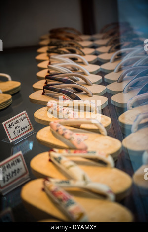 Traditional Japanese footwear known as Geta for sale in Nishiki market, Kyoto. Stock Photo