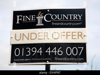 Fine and Country estate agent Under Offer sign close-up, Suffolk, England Stock Photo