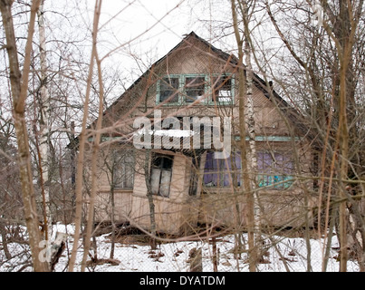 old abandoned rural wooden house in Russian village Stock Photo