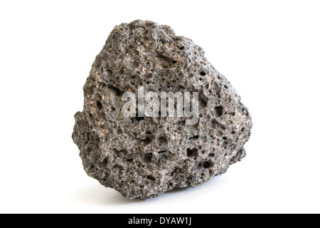 Piece of volcanic extrusive igneous rock with abrasive porous surface isolated on white Stock Photo